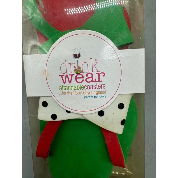 Flip Flop Coasters Drinkwear Attachable Coasters Set Of 6 Red & Green - Picture 2 of 4